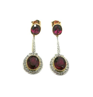 Vintage Inspired Red Tourmaline and Diamond Earrings