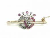 Ruby Diamond Heart and Crown Luckenbooth Brooch