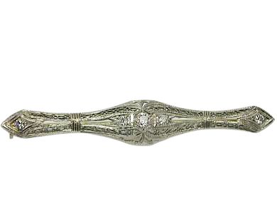 Antique .33ct Diamond 18kt and Platinum Filigree Bar Brooch