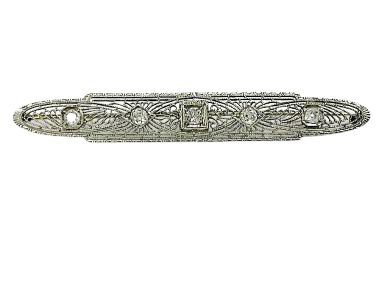 Antique .87ct Diamond 14kt Bar Brooch