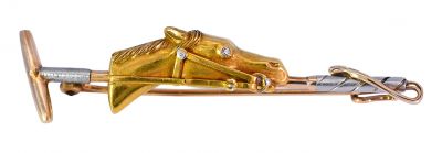 Vintage Equine/Horse and Polo Mallet Diamond Brooch in 14kt Yellow and White Gold