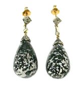 Vintage Moss Agate and Diamond Drop Earrings