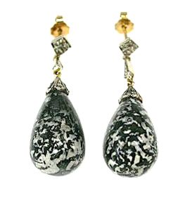 Vintage Moss Agate and Diamond Drop Earrings