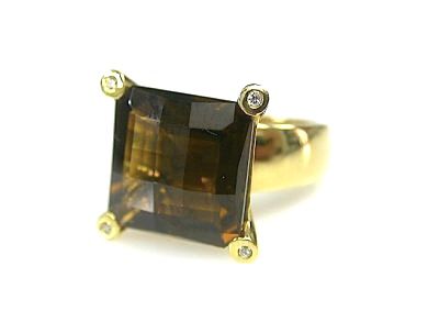 Modern Smoky Quartz and Diamond Ring