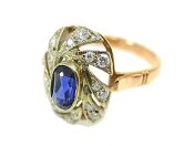Vintage .84ct Synthetic Sapphire and Diamond 18kt Ring