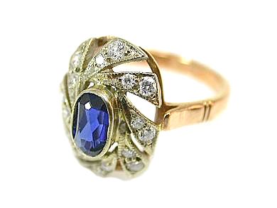 Vintage .84ct Synthetic Sapphire and Diamond 18kt Ring