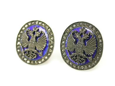 Russian Enamel and Diamond Double Eagle Cufflinks