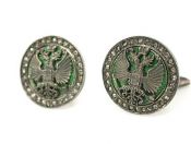 Russian Green Enamel and Diamond Double Eagle Head Cufflinks