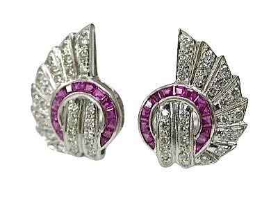 Retro Ruby and Diamond Earrings