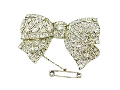 Antique .81ct Diamond Platinum Bow Brooch