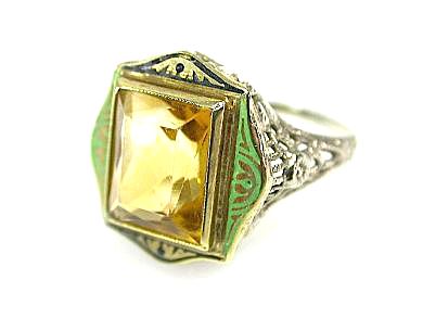 Art Deco Citrine and Enamel Ring
