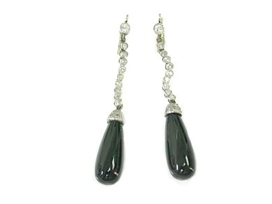 Vintage Onyx and Diamond Drop Earrings