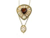 Antique Citrine Heart and Pearl Necklace