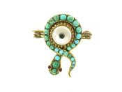 Antique Turquoise Ruby and Pearl Snake Brooch
