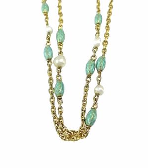 Vintage Pearl and Enamel Necklace