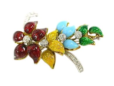 Birks Enamel Flower Brooch