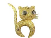 Vintage Textured 18kt Cat Pendant Brooch