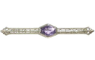Vintage Filigree 1.38ct Amethyst 14kt Brooch