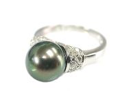Modern Black Tahitian Pearl and Diamond Ring