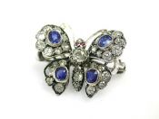 Antique Diamond Sapphire Ruby Butterfly Brooch