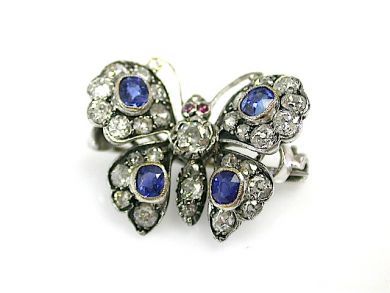 Antique Diamond Sapphire Ruby Butterfly Brooch