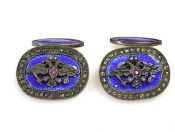 Russian Blue Enamel Diamond Ruby Double Eagle Cufflinks