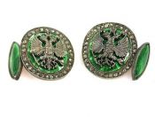 Russian Green Enamel and Diamond Double Eagle Cufflinks