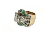 Art Deco Diamond and Emerald Buckle Ring