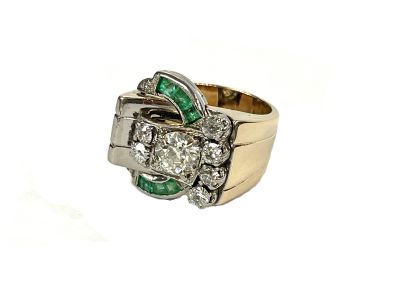 Art Deco Diamond and Emerald Buckle Ring
