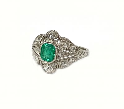 Art Deco Emerald and Diamond Ring