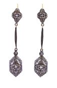 Diamond Drop Platinum and 18kt. Earrings, c. 1900