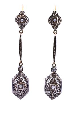 Diamond Drop Platinum and 18kt. Earrings, c. 1900