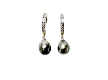 Black Pearl and Diamond Earrings