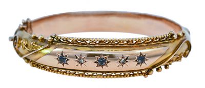 Edwardian .30ct Sapphire and Diamond Hinged Bracelet in 9kt Yellow Gold
