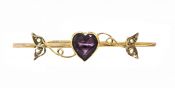 Edwardian Amethyst and Seed Pearl Floral Bar Brooch