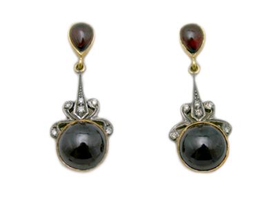 Victorian Inspired Garnet and Diamond Drop Earrings