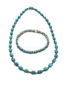 Turquoise and Diamond Necklace and Bracelet Set