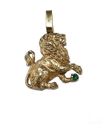 Vintage Emerald and Diamond Lion Pendant