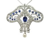 Pendant Platinum Sapphire and Diamond Edwardian