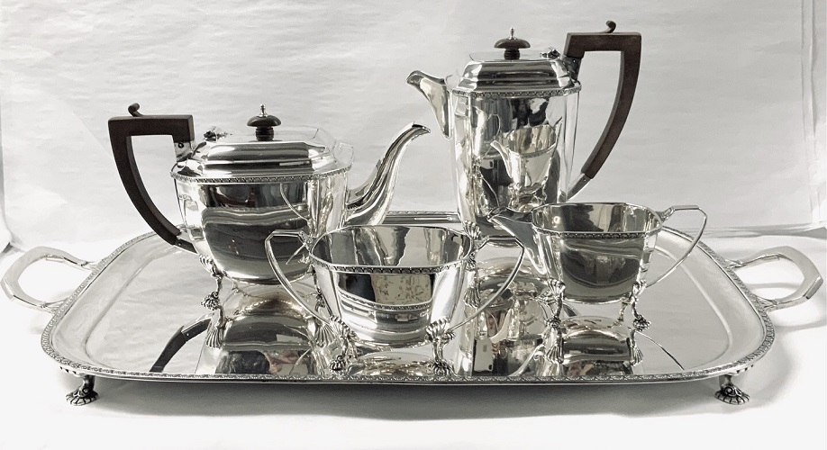 Art Deco Mappin & Webb Sterling Silver Tea Set Dated 1930/31