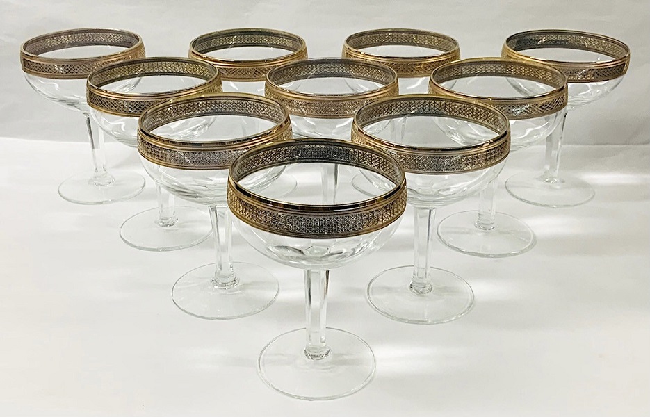 Vintage Gold Etched Champagne Coupes