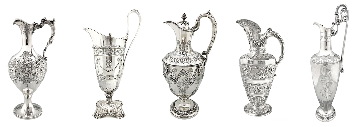 Antique Victorian Sterling Silver Claret Jugs Banner