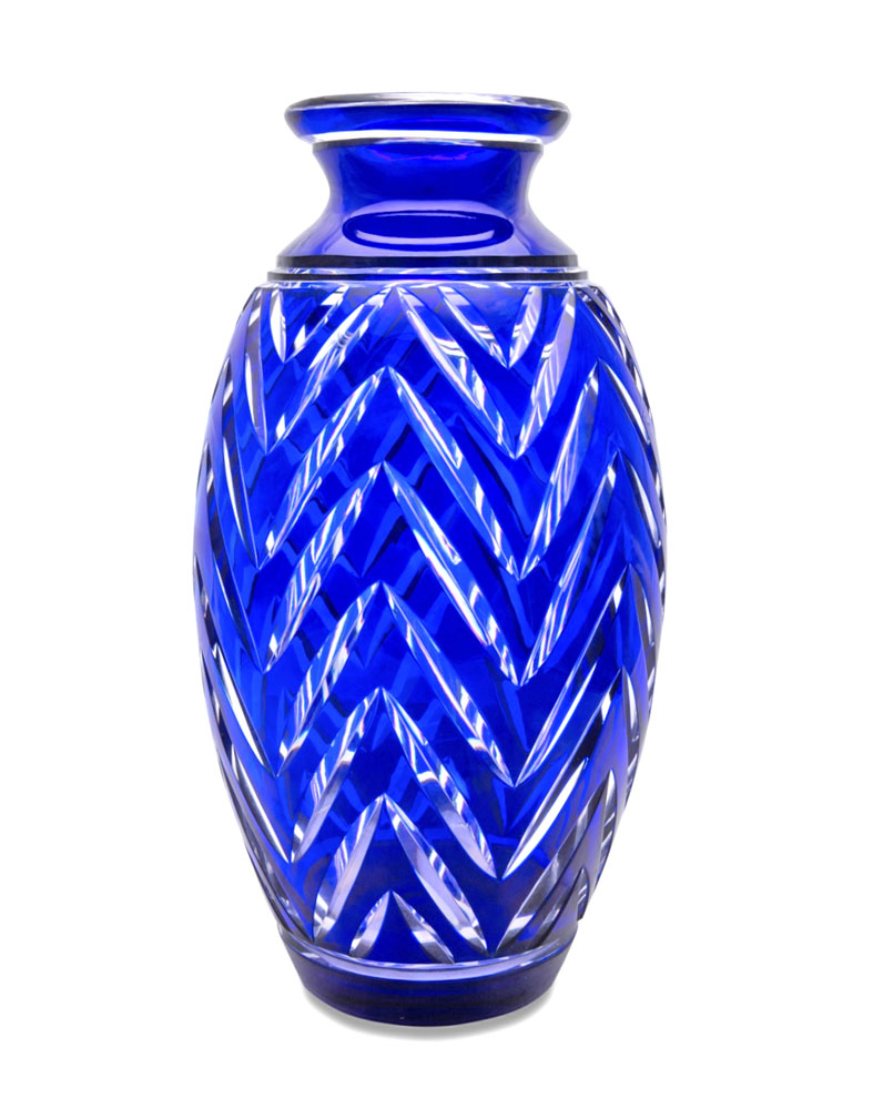 Art Deco Vibrant Cobalt Blue Cut To Clear Crystal vase