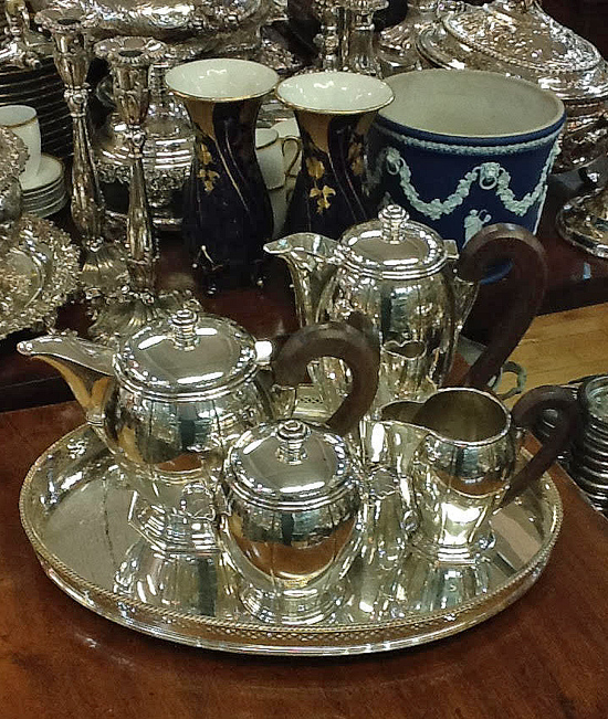 French Art Deco Silver Plated Four Piece Tea Set 