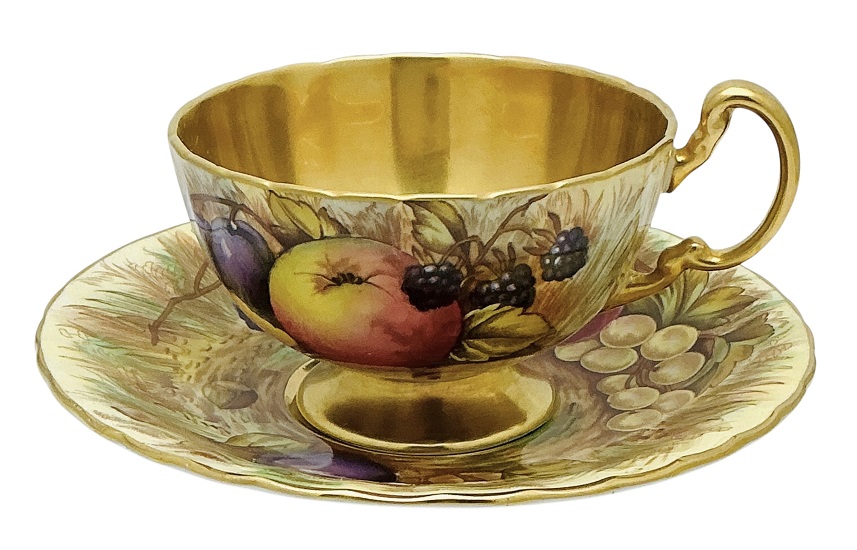 Aynsley Orchard Gold Teacup & Saucer Signed N. Brunt & D. Jones