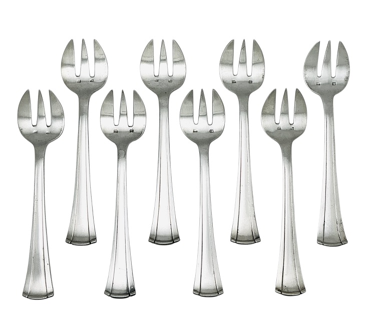 French Art Deco Saglier Freres Silver Plate Ice Cream Forks, Set