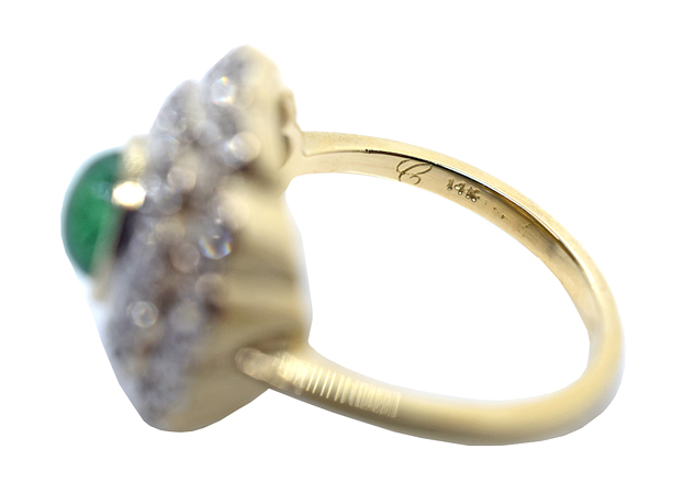 Redesigned Vintage Emerald and Diamond Ring Showing Our Custom C Initial