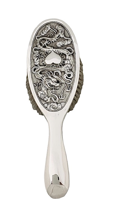 Antique Chinese Export Silver Hairbrush, 900 Fine Silver, circa