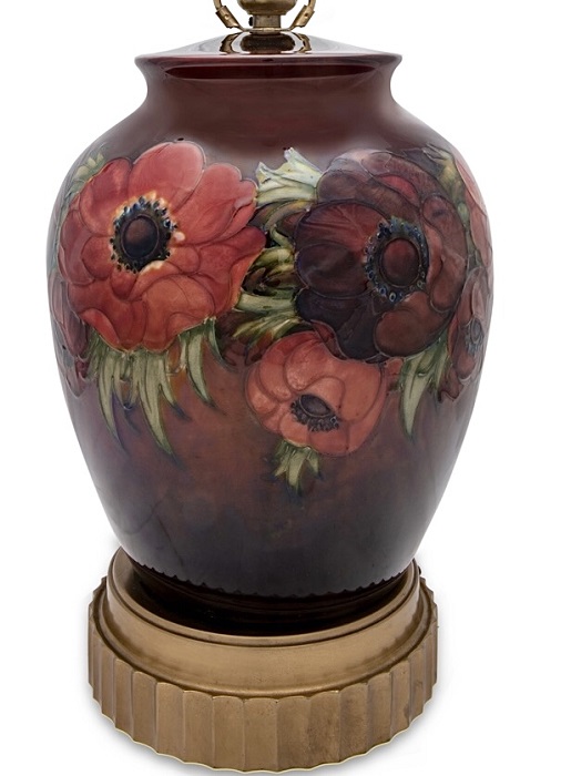 Large, Rare Moorcroft Flambé Anemone Pattern Lamp, circa 1955