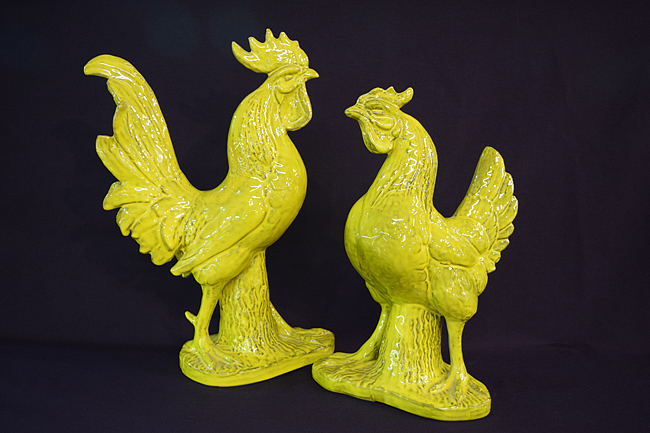 Italian_Ceramic_Chartreuse_Rooster_and_Hen